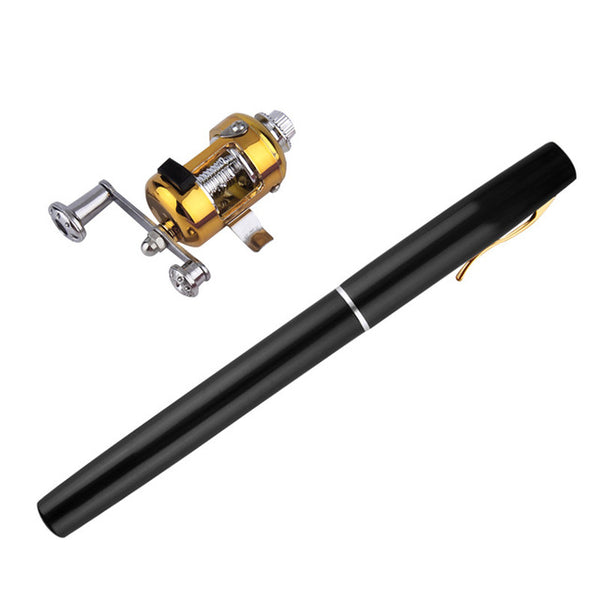 1pc Mini Portable Aluminum Alloy Pocket Pen Shape Fish Fishing Rod Pole With Reel