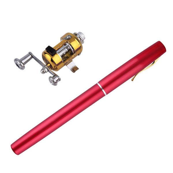 1pc Mini Portable Aluminum Alloy Pocket Pen Shape Fish Fishing Rod Pole With Reel