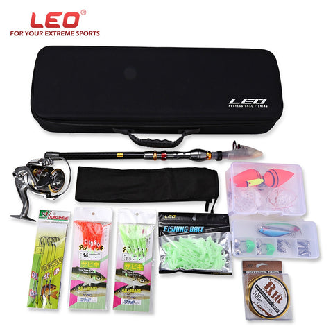 LEO 2.1/2.4/2.7/3/3.6M Telescopic Fishing Rod Reel Combo Full Kit Outdoor Fishing Spinning Reel Pole Set Fish Line Lure Hook Bag